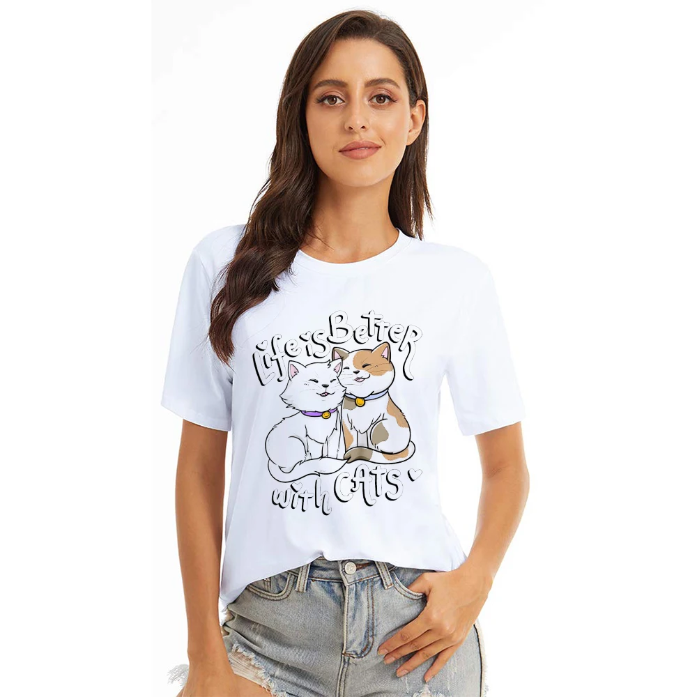 

Kpop, футболки с рисунком кошки на День Св. Валентина, для влюбленных, жизнь лучше с кошками, кавайная одежда в стиле Харадзюку
