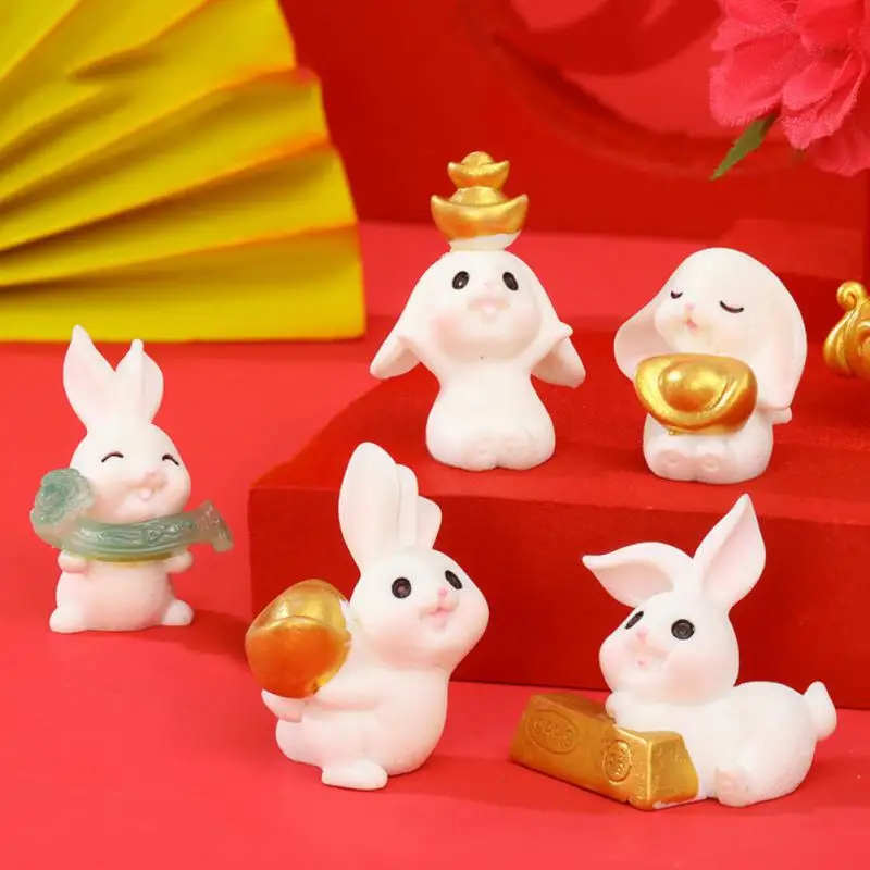 

2023 Cute Creative Small Bunny Ornament Chinese New Year Of The Rabbit Zodiac Micro Landscape Dollhouse Resin Home Decoration