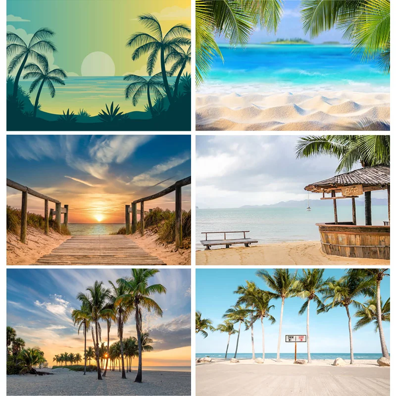 

Летний фон для фотосъемки с изображением тропического моря пляжа пальм дерева