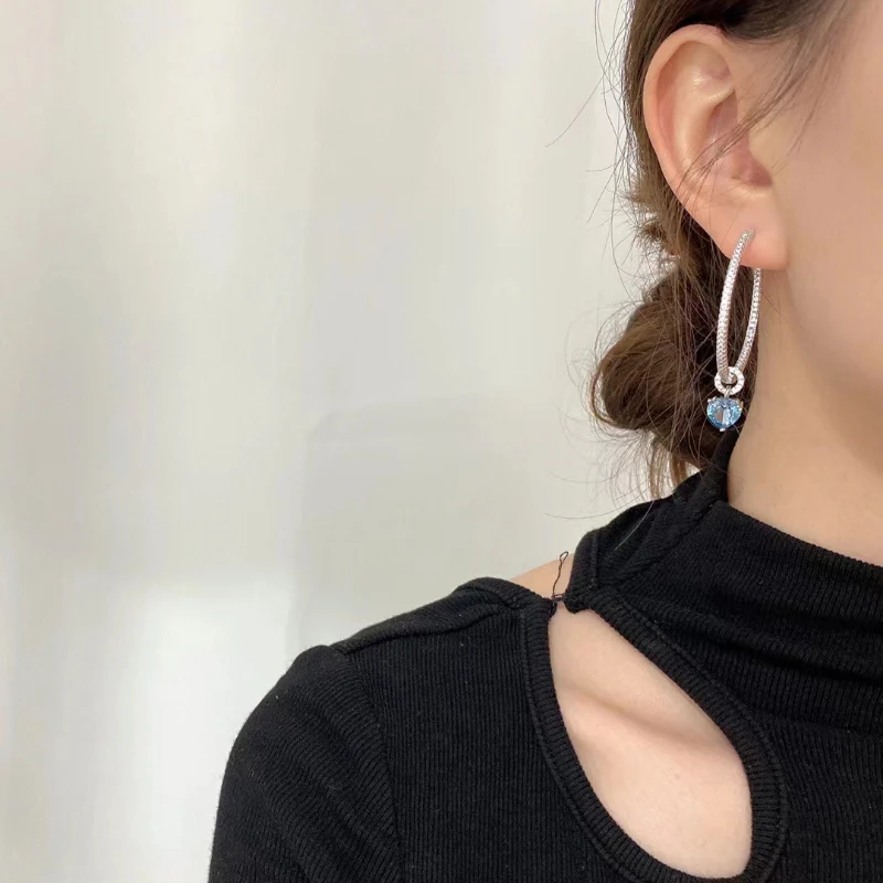 

New 925 sterling silver inlaid light sapphire heart ear rings for women classic light luxury exquisite engagement jewelry