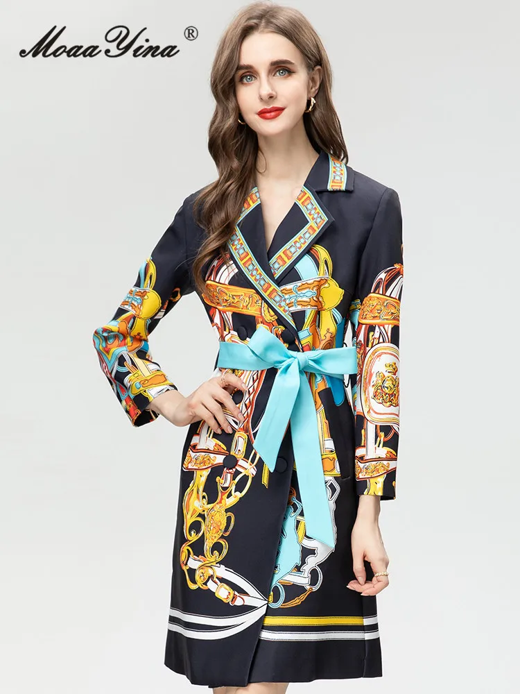 MoaaYina Осенний модный дизайнерский винтажный Тренч с принтом Женский отворотом