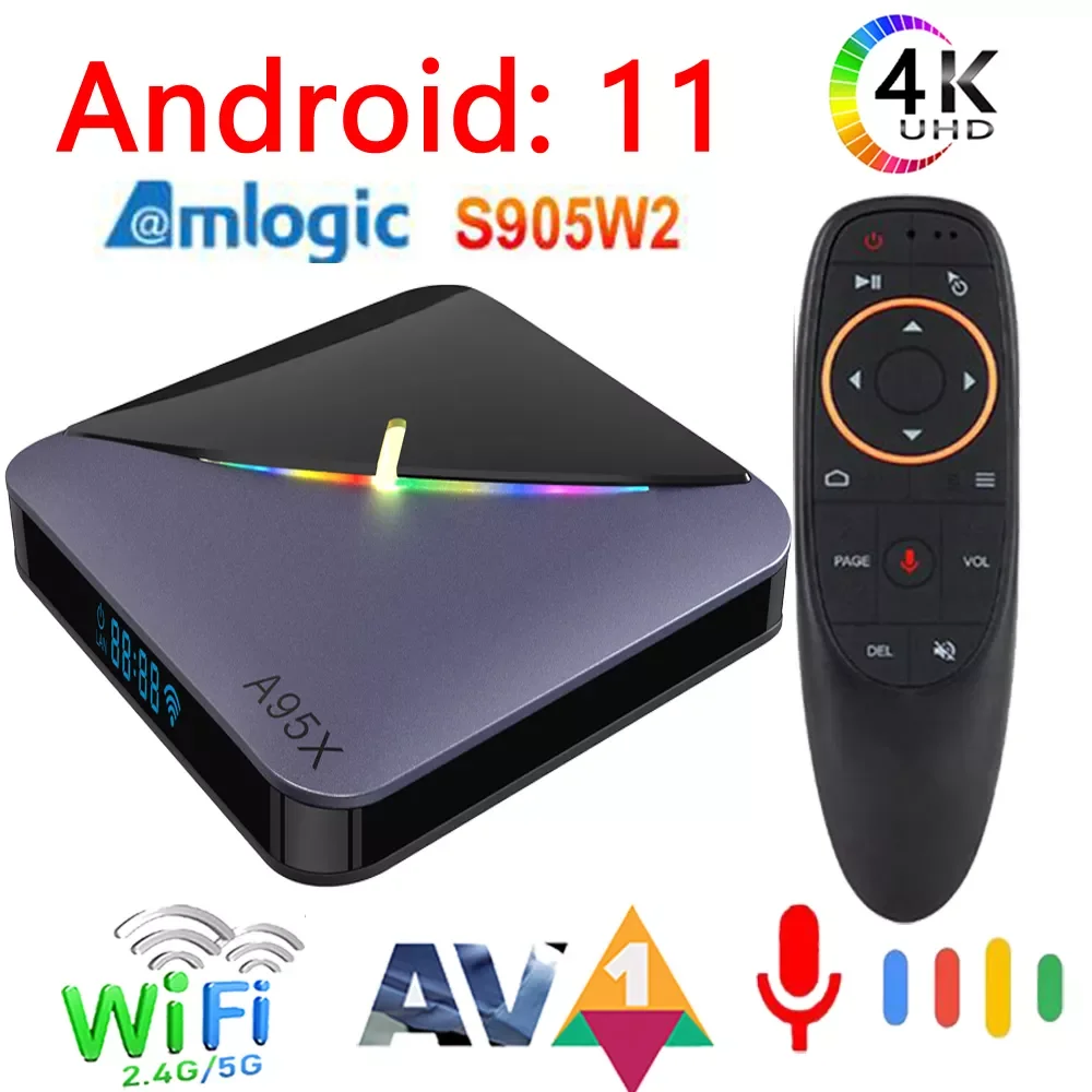 

A95x F3 Air II Smart TV Box Android 11 Amlogic S905W2 5G Wifi 4K 3D BT5.0 RGB Light TV Boxs HD Media Player 2G 16G 32G 4G 64G