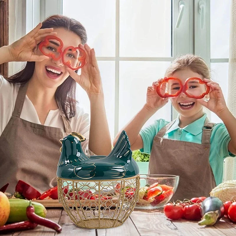 Корзина для хранения яиц Металлическая проволочная корзина фруктов с крышкой в