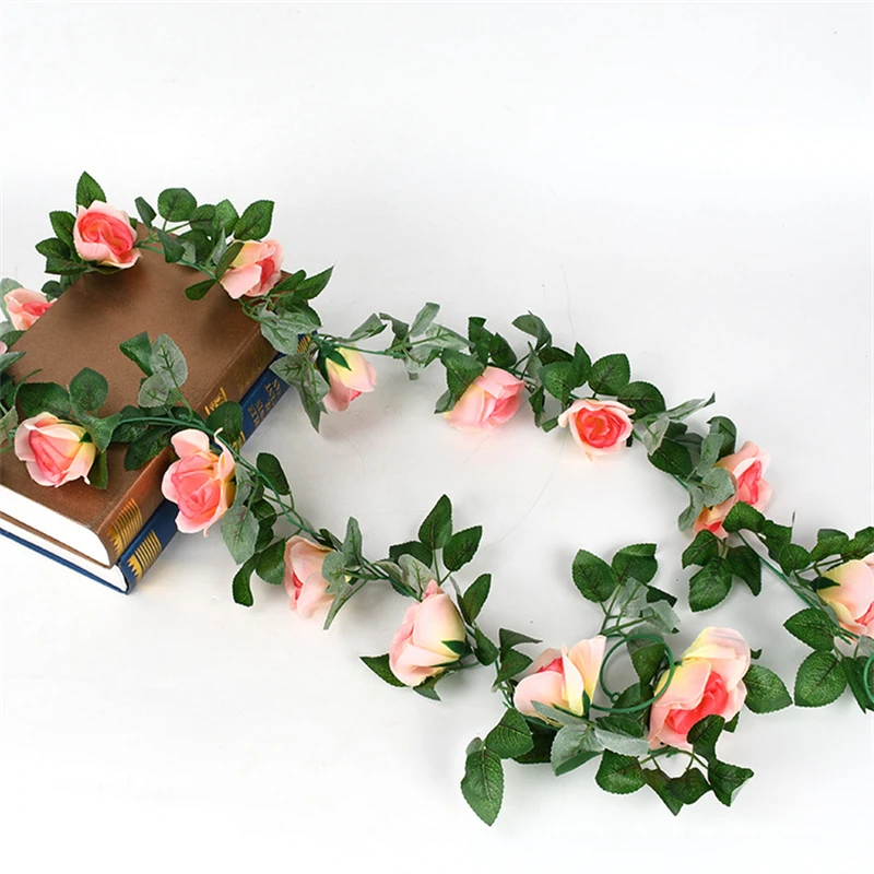 

Champagne Artificial Rose Artificial Plant Flower Vine String Wreath 16 Pieces Roses Home Garden Wedding Party Ornament