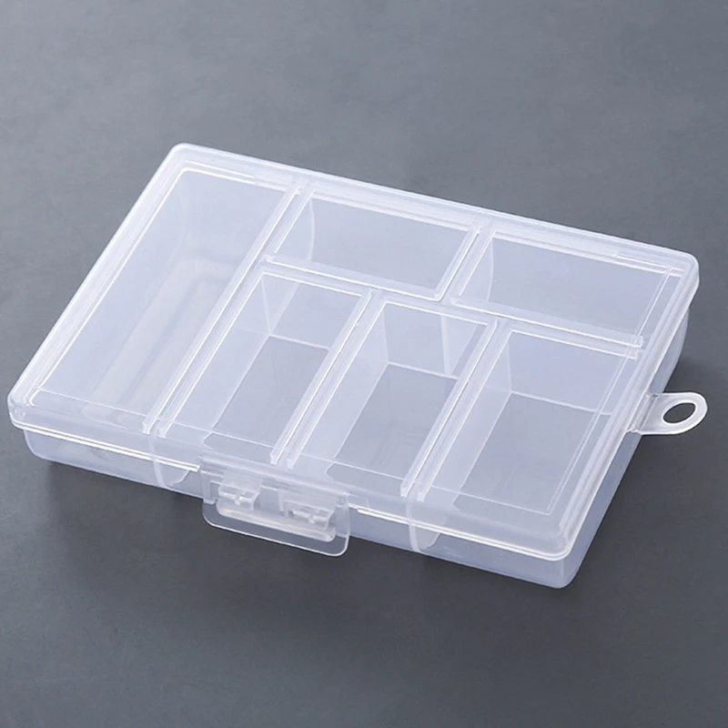 

Portable Transparent Rectangle 6 Grids Storage Boxes For Buttons Beads Medicine Containers Case Jewelry Display Box