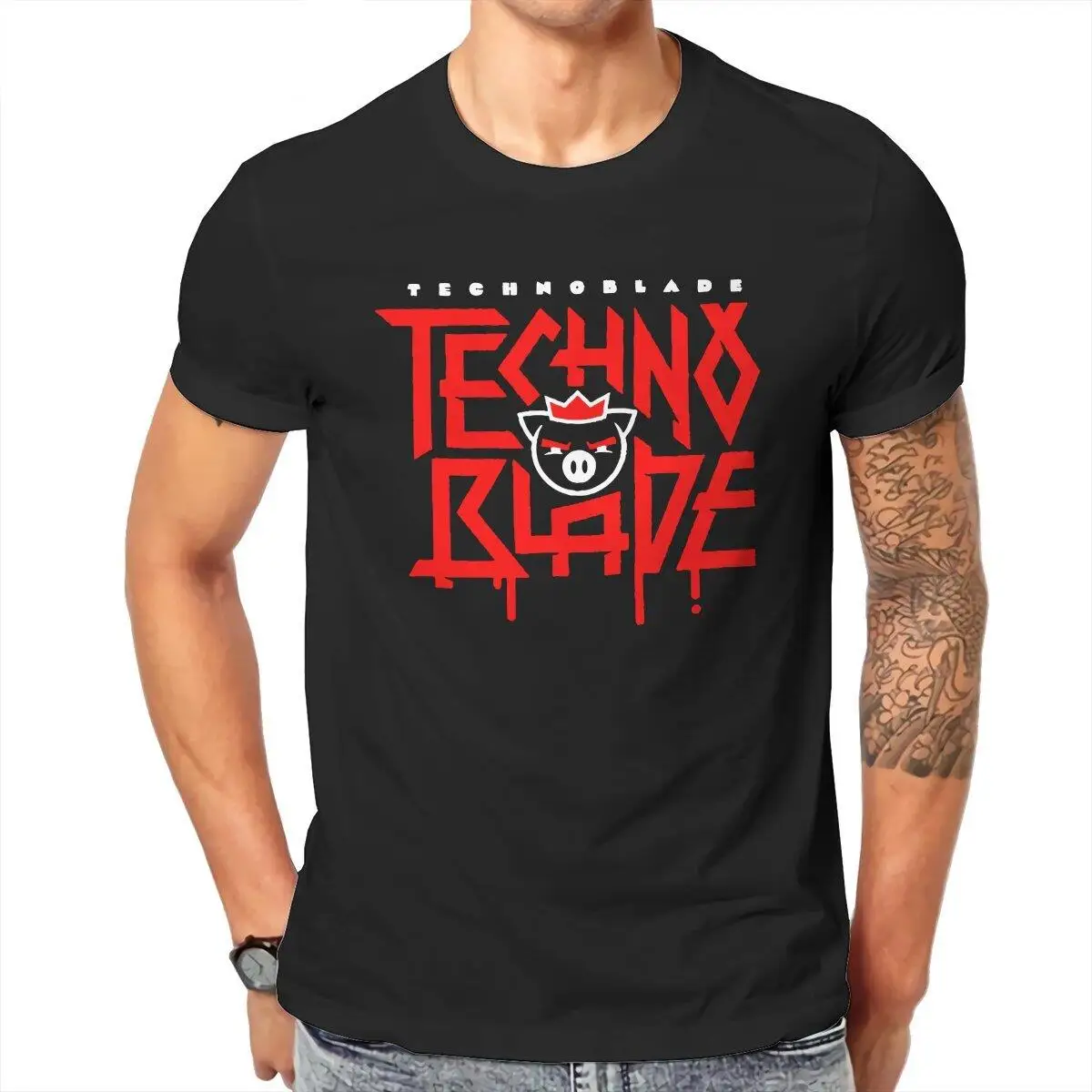 Technoblade Logo  T-Shirt Men Game Gamer Hipster 100% Cotton Tee Shirt Round Neck Short Sleeve T Shirt Graphic Printed Tops