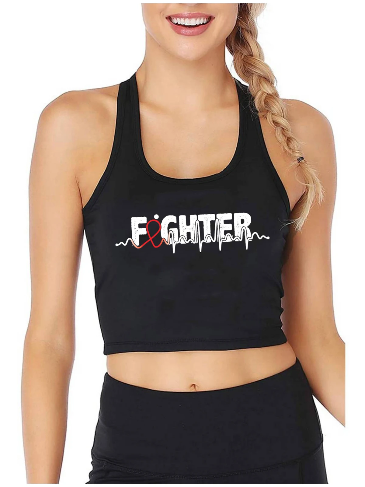 

Fighter Heart Disease Awareness Tank Top Girl's Funny Naughty Tank Tops Customizable Cotton Sports Training Camisole