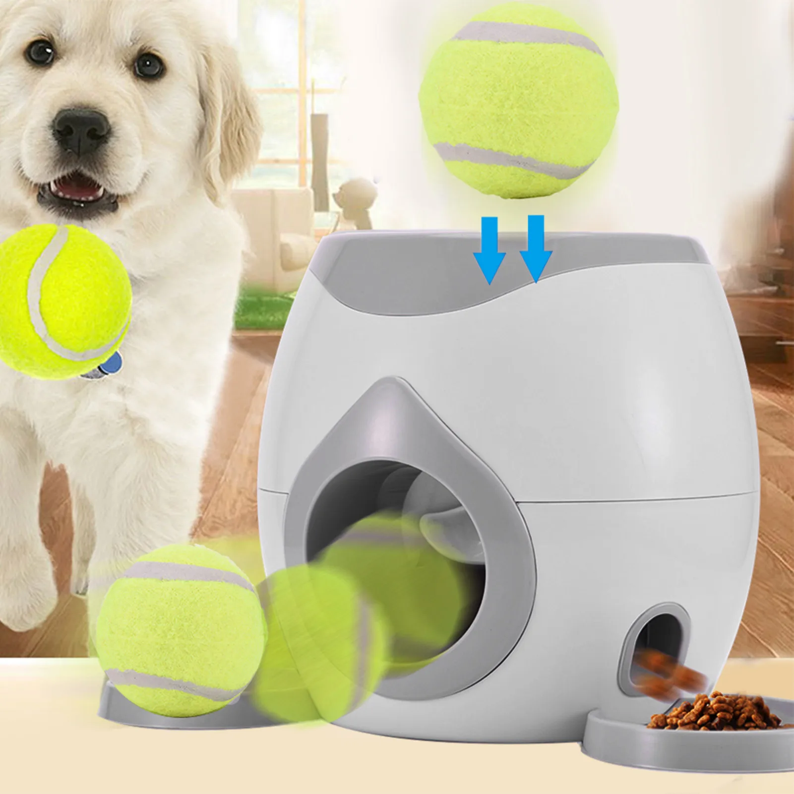 

Tennis Launcher Pet Dog Feeding Interactive Toy Automatic Throwing Machine for Food Reward with 2 Balls 1 spoon Slow Feeder #WO