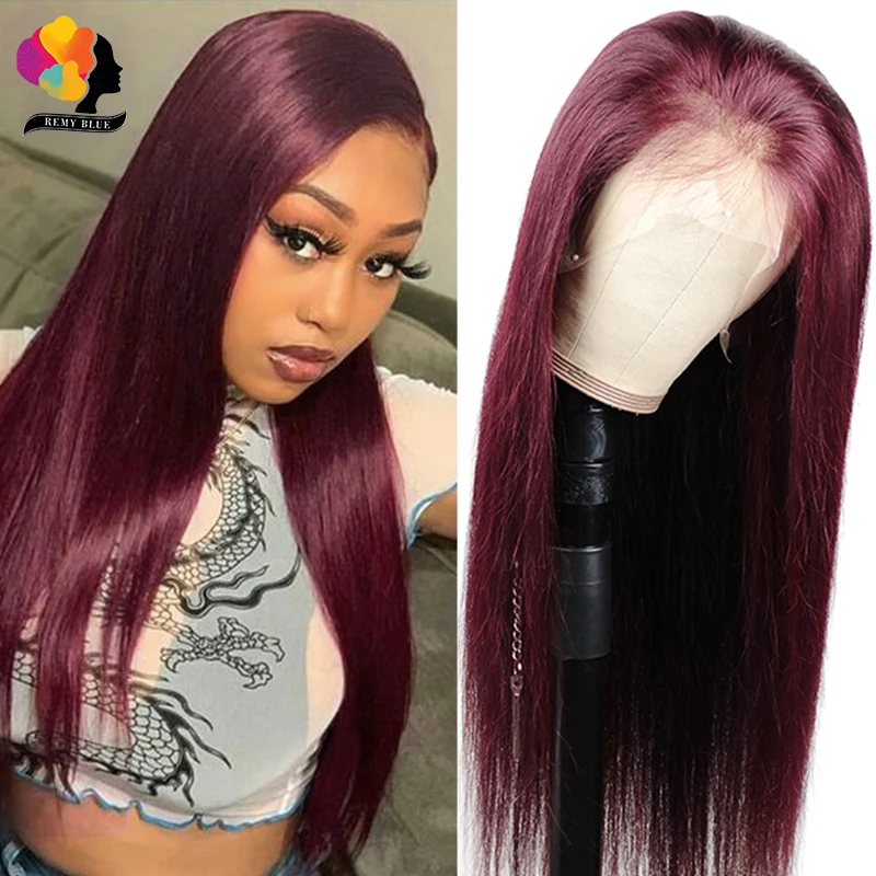 

Burgundy 99j Colored 13x4 Lace Front Human Hair Wigs Pre-Plucked Brazilian Straight Human Hair Wigs Transparet Lace Frontal Wig