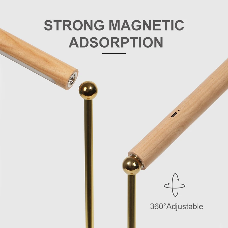 Деревянный светодиодный настольный светильник с поворотом на 360 ° сенсорным