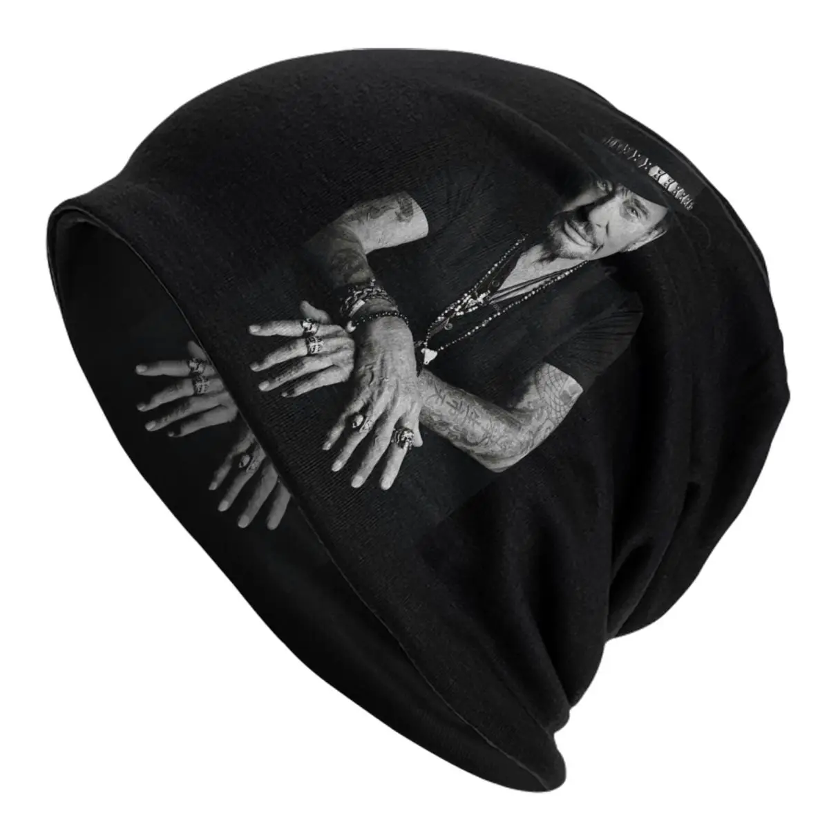 

Johnny Hallyday French Singer Bonnet Hats Casual Outdoor Skullies Beanies Hats Music Legend for Men Knit Hat Warm Dual-use Cap