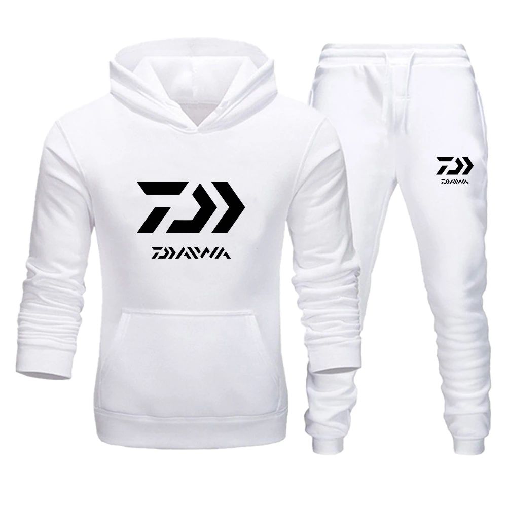 Autumn Winter Men's Tracksuit Daiwa Fishing Print 2 Pieces Set Sweatshirt + Sweatpants Couple Hoodies Suit Women Clothing