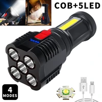 5 core led flashlight with cob light usb charging flash torch waterproof tactical torch outdoor hiking lantern ultra bright lamp