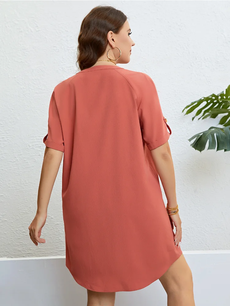 Summer V-neck button-down loose dress plus size  party dress  v neck dress