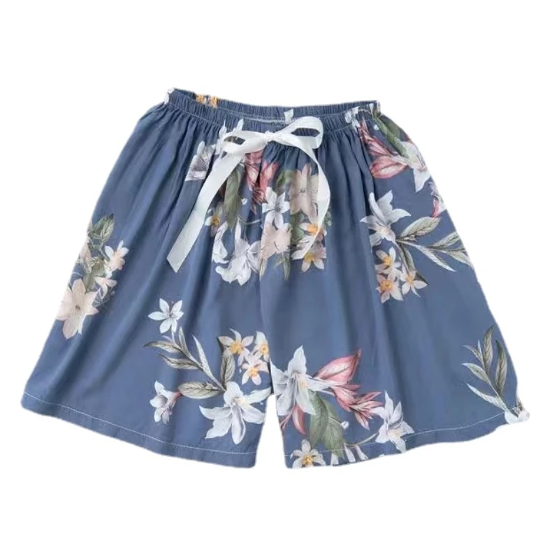 Summer Women Casual High Waist Shorts Pants Womens Bohemian Beach Lightweight Printed Drawstrings Elastic Waist Lounge Bottoms