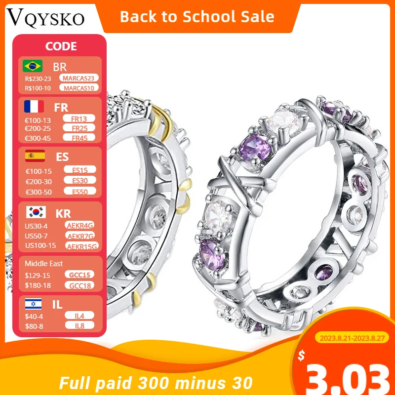 VQYSKO X Rings Zircon Shaping Full CZ Threanic Triple-Spin Circular For Women Men Teen Girls Gift