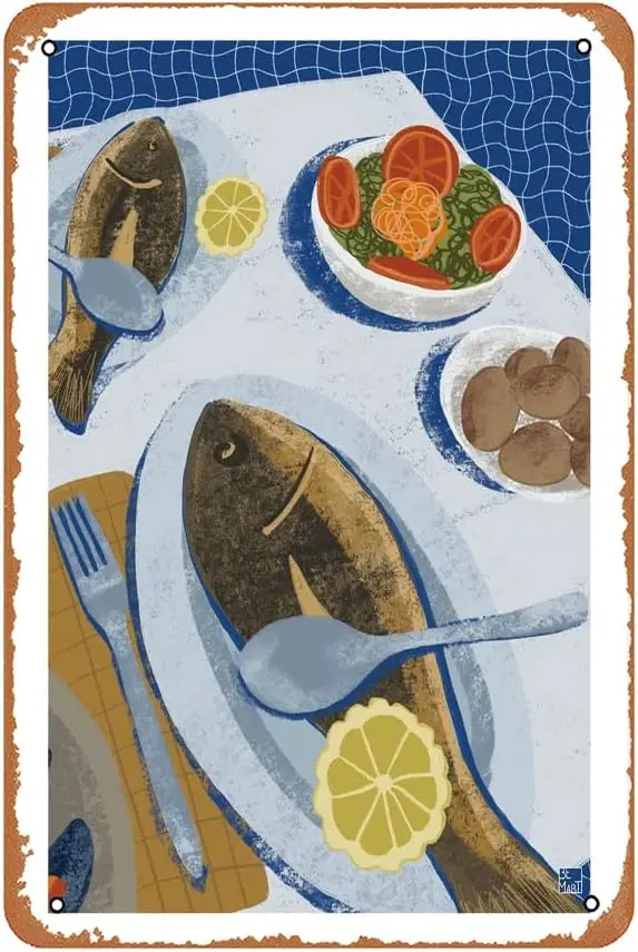 Запеченный грипловидный лещ с картофелем металлические вывески Decoracin винтажные