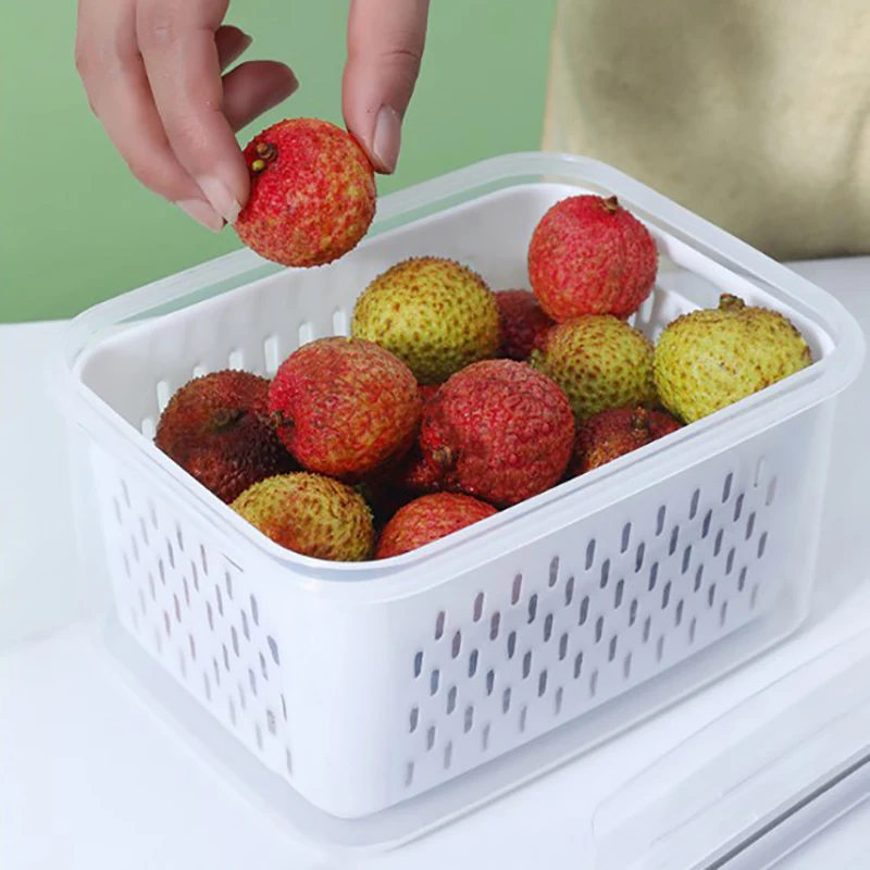 Ящик для хранения фруктов и овощей прозрачный двухслойный сливной корзины