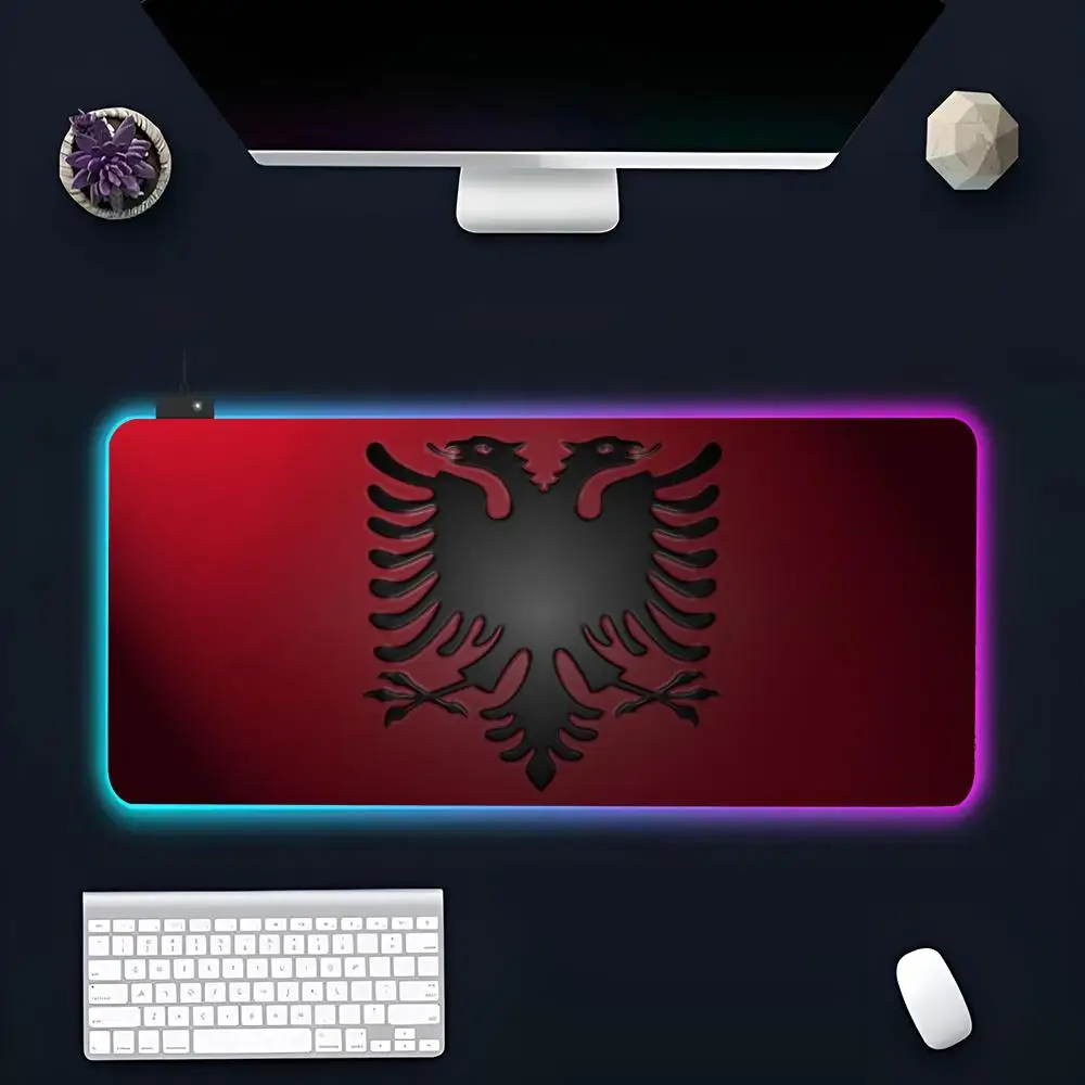 A-Albania F-Flag MINISO Коврик для мыши RGB Игровой коврик Светодиодные большие коврики