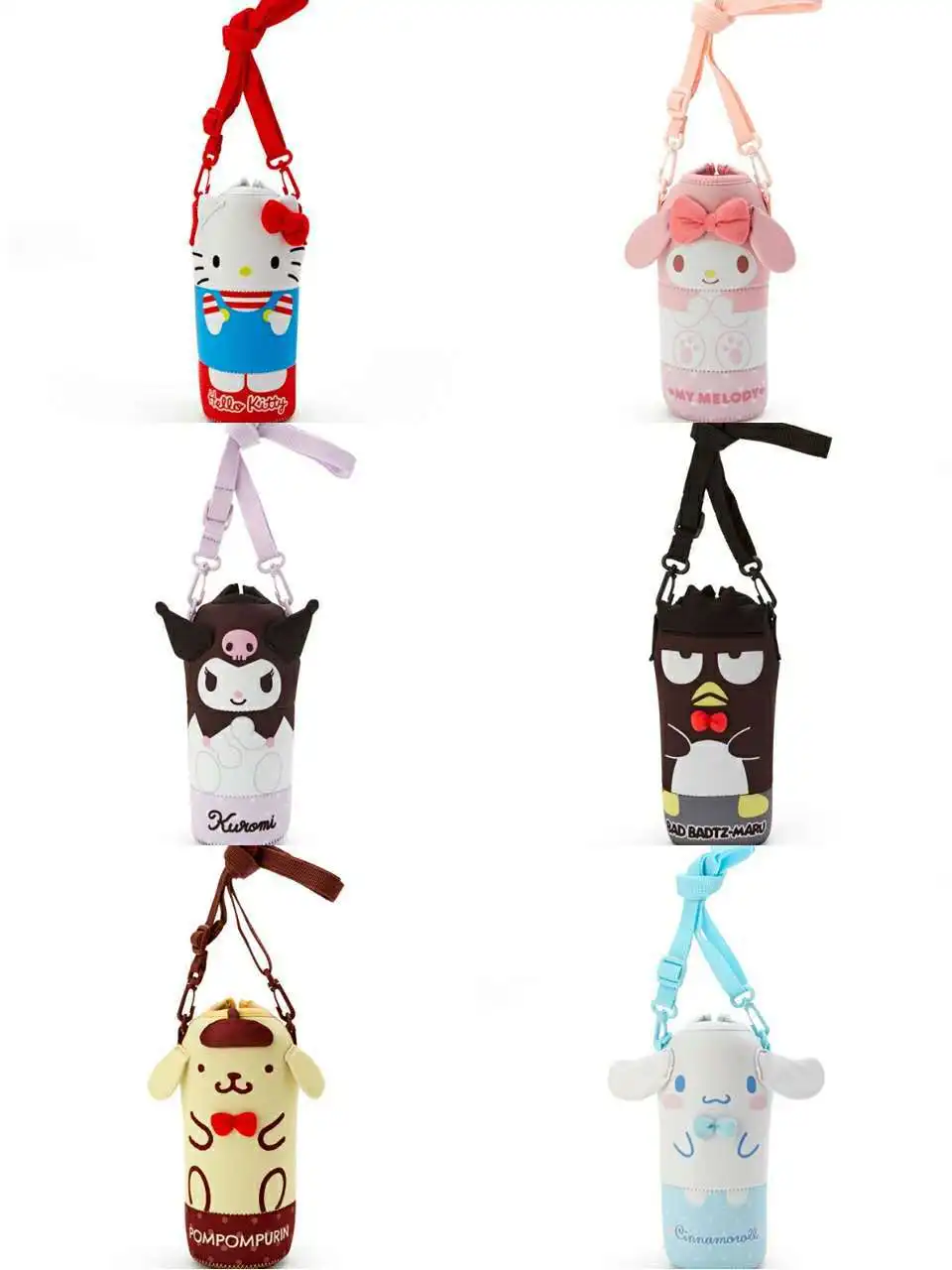 Sanrio Kawaii Cartoon Water Bottle Bag Cute Cinnamoroll Mymelody Kuromi Kitty Water Cup Cover Outdoor Travel Portable Girls Gift