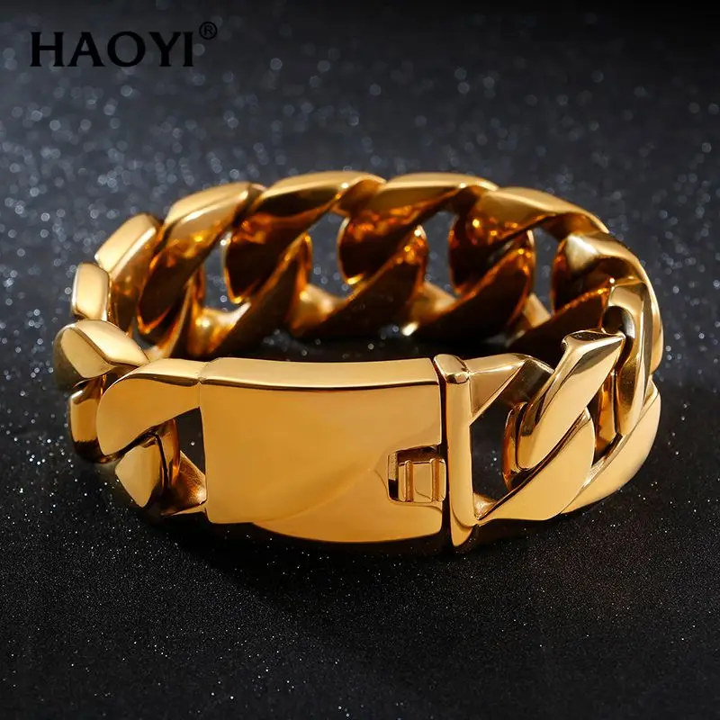 

24/26mm High Polished Big Chunky Curb Cuban Bracelet Hip-hop Fashion Men Stainless Steel 316L Gold/Silver Color Trendy Bracelets