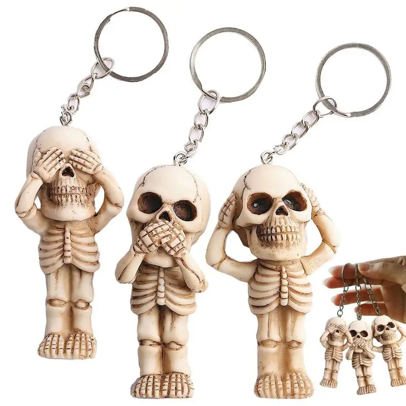 

Skull Keychain Accessories 3pcs/set Gothic Keychains For Women Retro Skeleton Keyring For Phone Bags Cars For Teenagers Parents