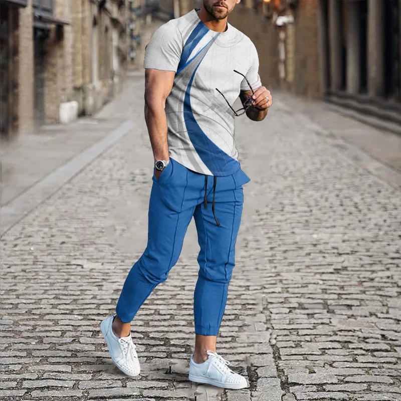 Tracksuit Outfit Fashion Summer Men's O-Neck T-Shirt 2-Piece Set Street Casual  Short Sleeve Jogging Clothes Oversized Pant Suit