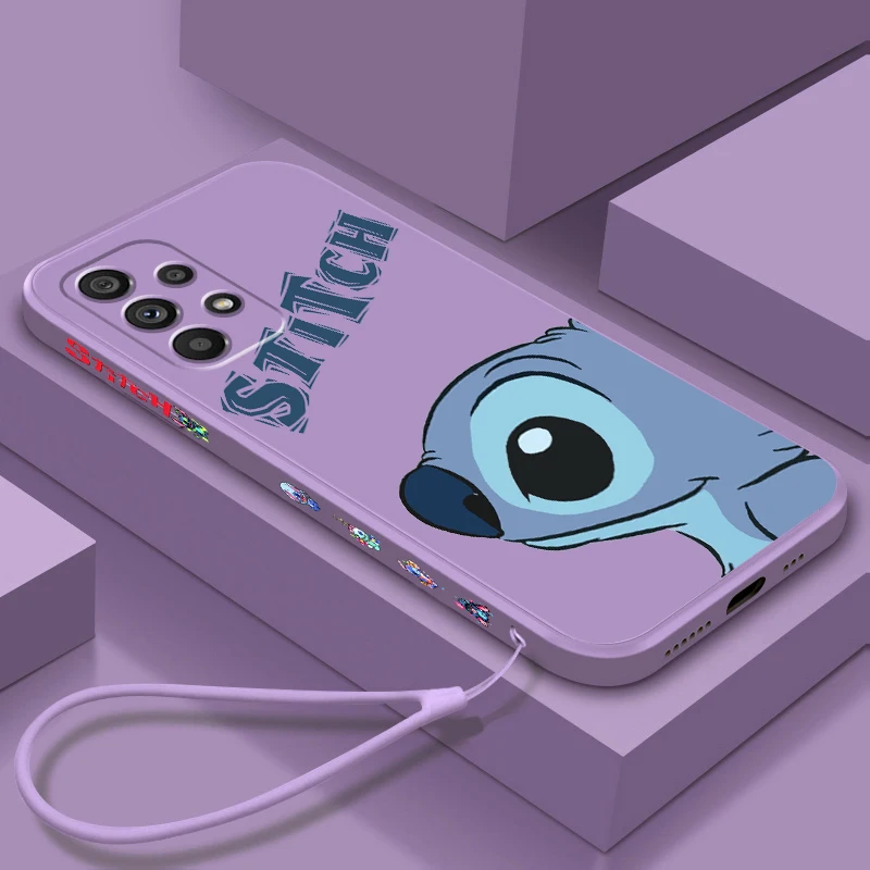 

Disney Anime Stitch Cool Phone Case For Samsung A73 A72 A71 A52 A53 A54 A51 A42 A34 A32 A14 A21S A13 A12 A23 5G Liquid Left Rope
