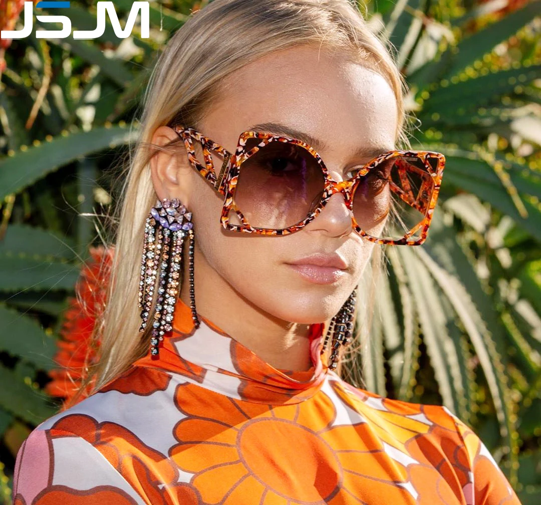 

JSJM 2022 New Luxury Cat Eye Large Frame Sunglasses Women Brand Designer Fashion Colorful Lenses Sun Glasses Oculos De Sol Gafas