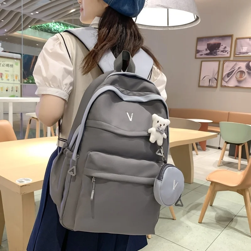 

Multilayer Design Women Backpack Cute Pendant School Bag for Girls Nylon Waterproof Travel Bags Large Capacity Bookbags Mochila