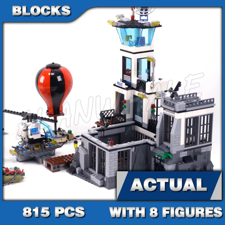 815pcs Urban City Prison Island Guard Tower Jail Yard Hot Air Balloon 02006 Building Blocks Set Bricks Compatible with Model
