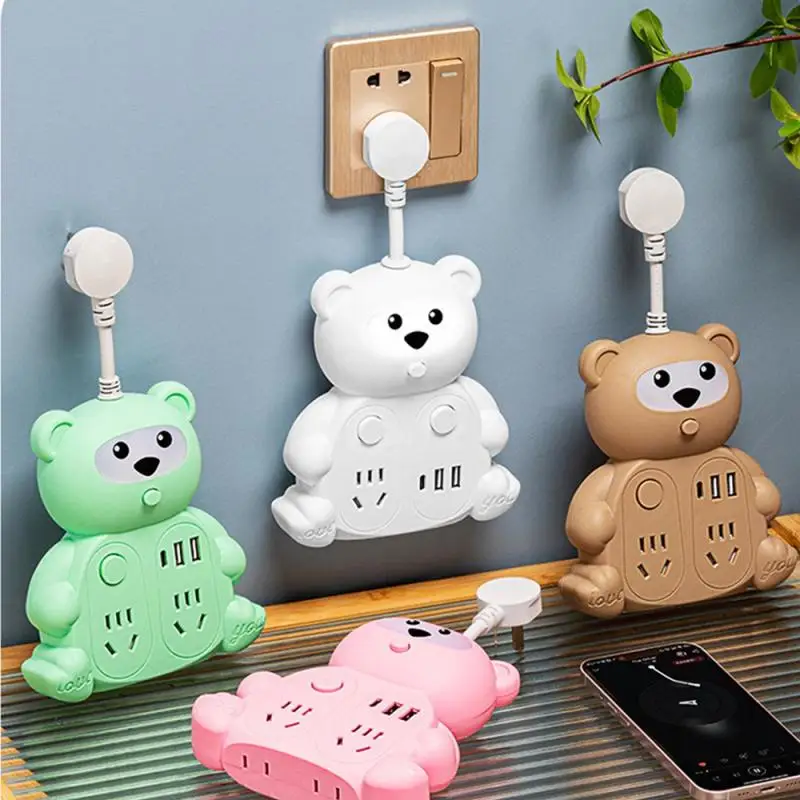 

USB Night Light Converter Socket Cartoon Bear Socket Lamp Multi Side Plug-in Lights Children Bedroom Decoration Kids Gift Lamps