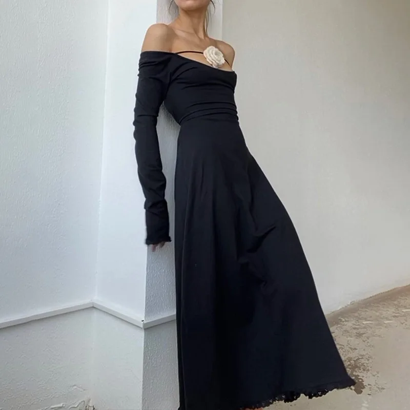 BoozRey женское платье с высокой талией открытыми плечами и длинным рукавом