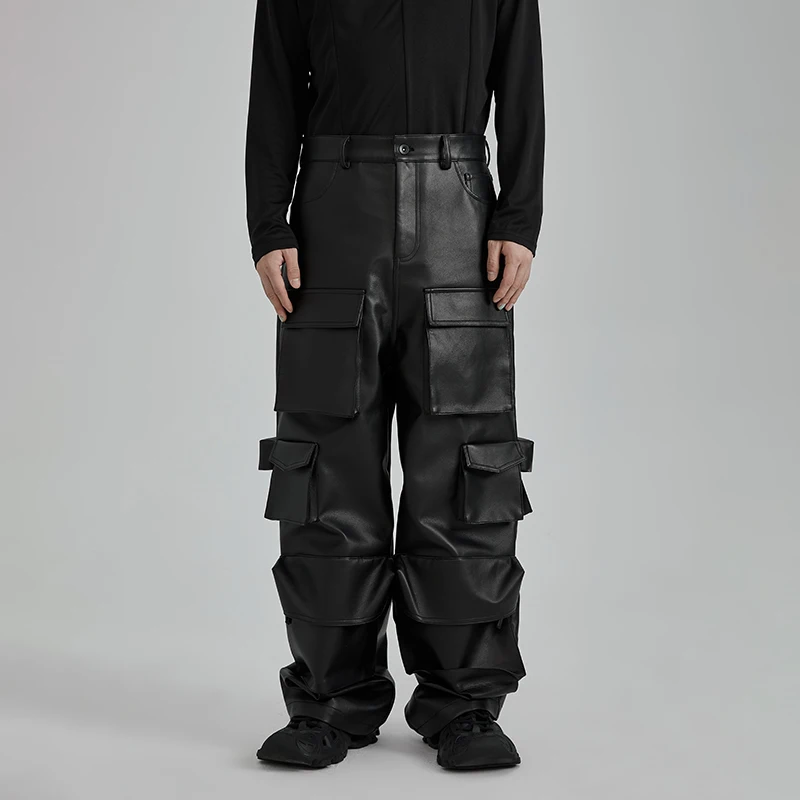 

Новинка 2022, мужские и женские полукомбинезоны 27-46 с стереоскопическим мультикарманом, кожаные брюки, брюки, костюмы для сценических певиц