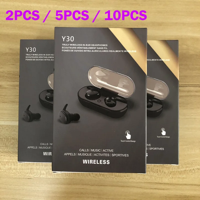 

10PCS Y30 TWS Wireless Blutooth Earphones Headset Touch Control Earbuds Headphones with Retail Box Hifi Mini