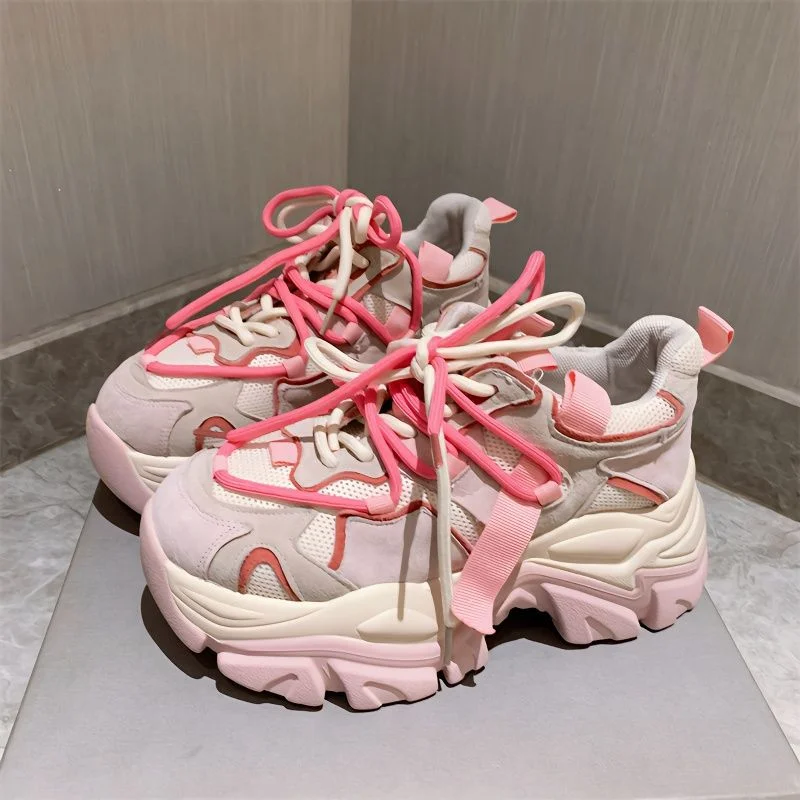 

Женские кроссовки на массивной подошве, кроссовки из искусственной кожи на толстой подошве, спортивная обувь для весны, 2023