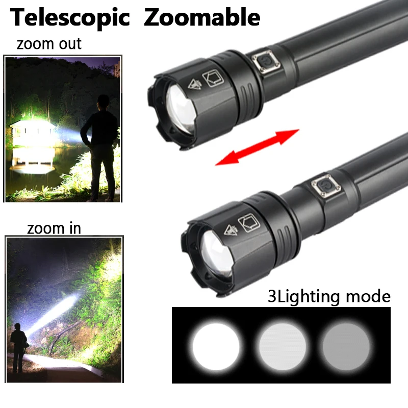 Мощный светодиодный фонарик XHP90 с USB-зарядкой lanter 2*26650 аккумулятор для кемпинга