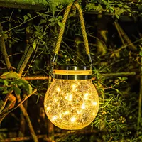 Solar Lights Outdoor Hanging Solar Lantern Crackle Glass Ball 20LED Waterproof Garden Decor Lights for Yard/Patio/Lawn/Holiday