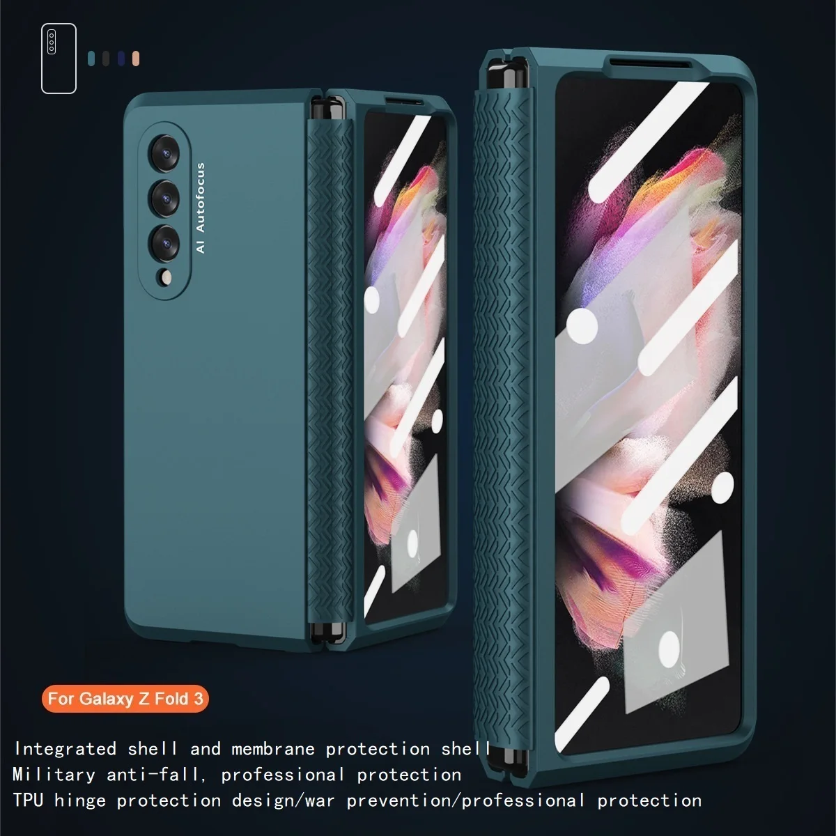 

Samsung ZFOLD3 mobile phone case FOLD2 solid color TPU hinge folding screen protective cover W22 shell film is suitable