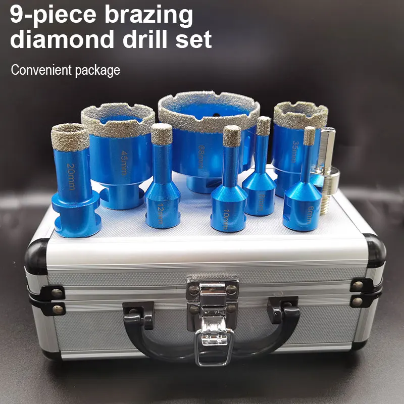 9 Pcs Brazed Diamond Hole Drill Set Dry M14 Thread Drilling Core Bits Hole Saw For Ceramic Marble Stones Granite Tiles