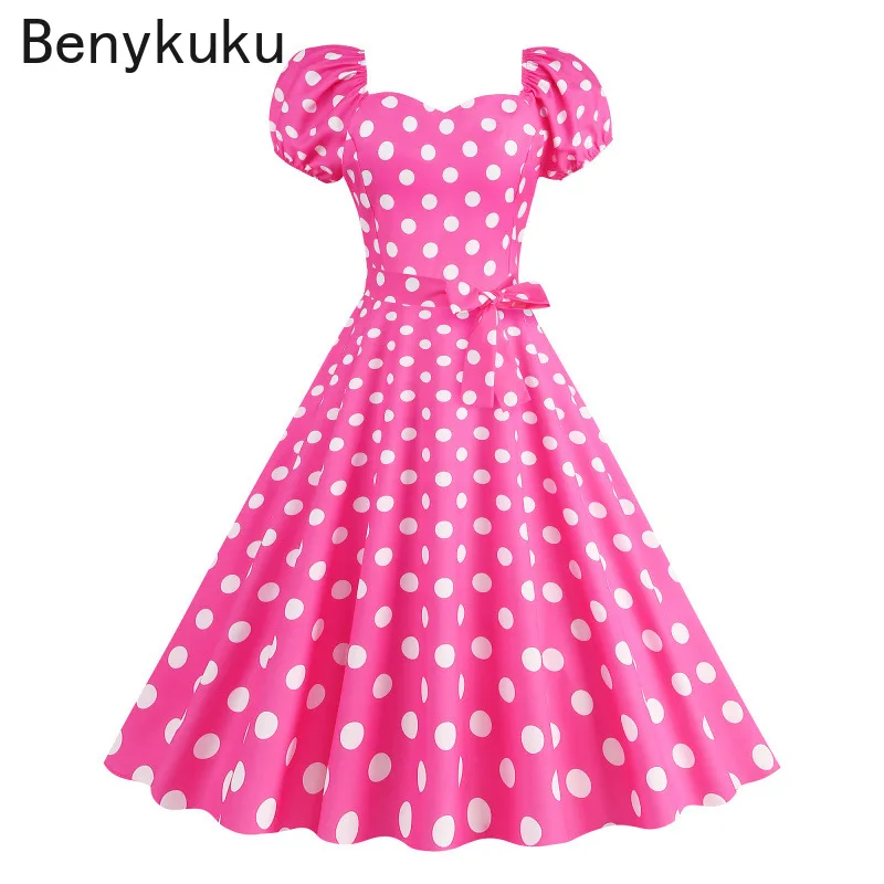 Летнее платье в красный горошек стиле ретро Одри Хепберн винтажная распашная