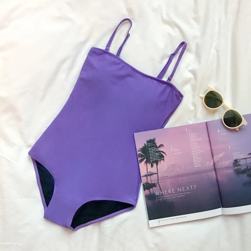 

Новинка 2021, простой Цельный купальник, Женский однотонный купальник в стиле ретро, корейский купальник для весны