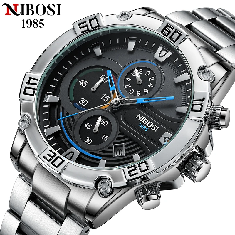 

New Relogio NIBOSI Masculino Mens Watches Top Brand Luxury Waterproof Stainless Steel Business Sports Watch For Men Reloj Hombre