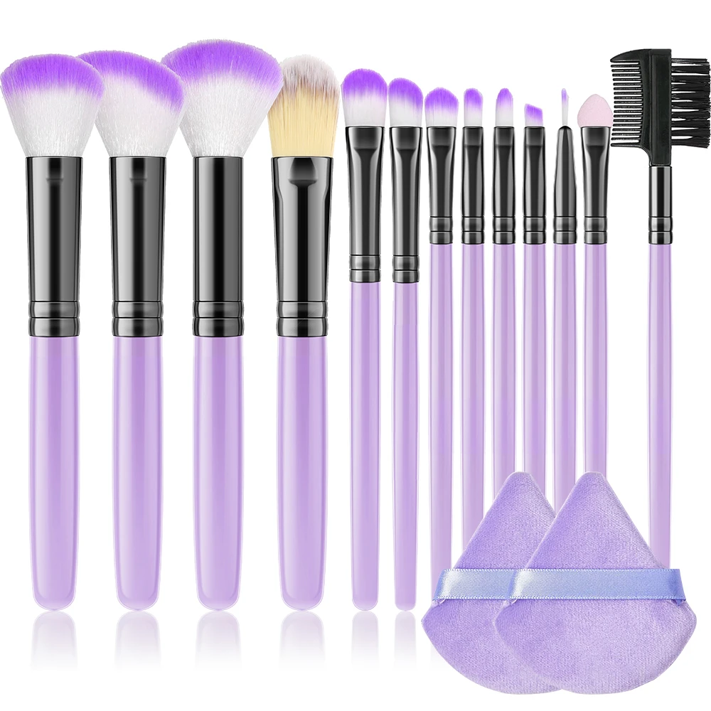 

Purple Makeup Brushes Set Foundation Blush Powder Eyeshadow Lip Blending Makeup brush beauty tool Cosmetic with 2 Podwer Puff