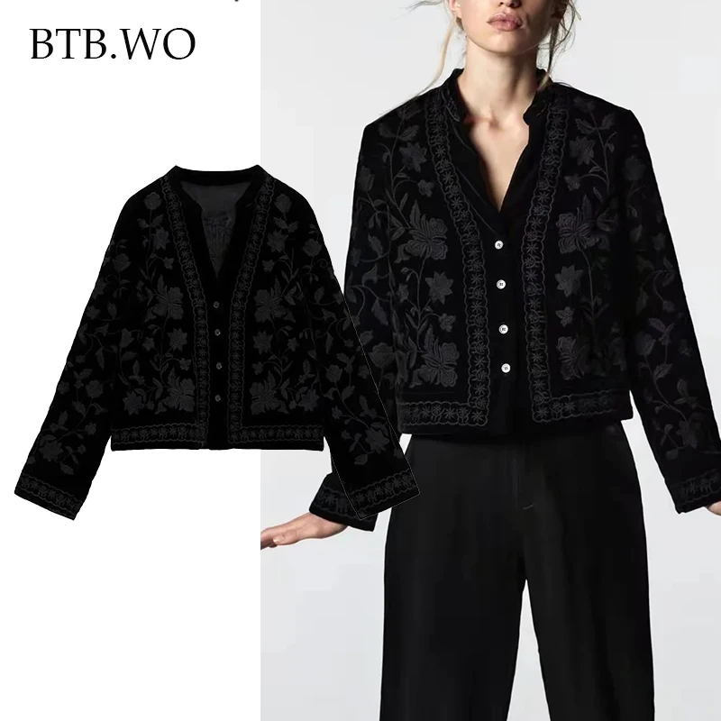 

BTB.WO Women Jacket Za 2022 Fashion Velvet Jacket Coat Vintage Long Sleeve Female Outerwear Chic tops