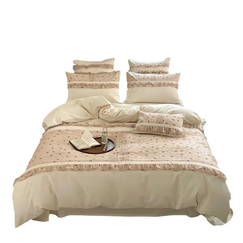 

French Princess Style 120 Long-Staple Cotton Four-Piece Retro Floral Jacquard Quilt Cover Cotton 1.8 M Bed