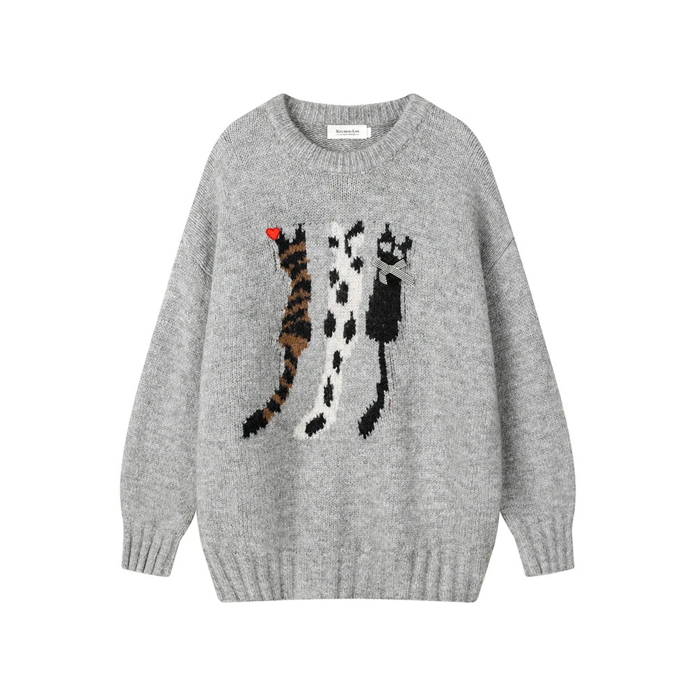 Xinmonlee корейская серия ретро шикарный вязаный свитер с мультяшным принтом