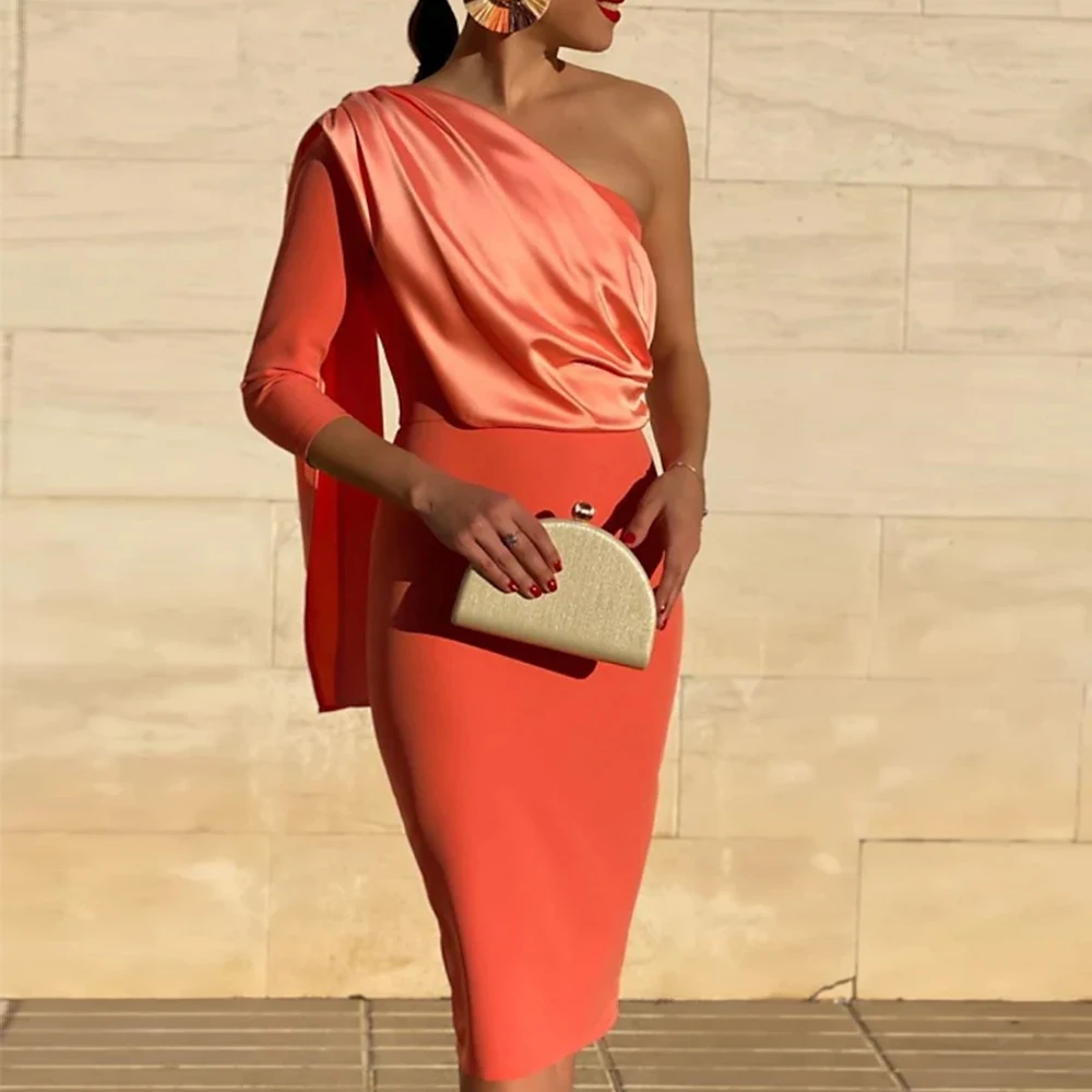 

Простое платье для матери невесты, элегантное платье-футляр на одно плечо для гостей свадьбы, винтажное Коктейльное Платье До Колена