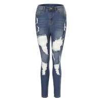 street indie style blue jeans skinny hole pencil pants women 2021 new fashion y2k vintage mid length denim pants spring summer