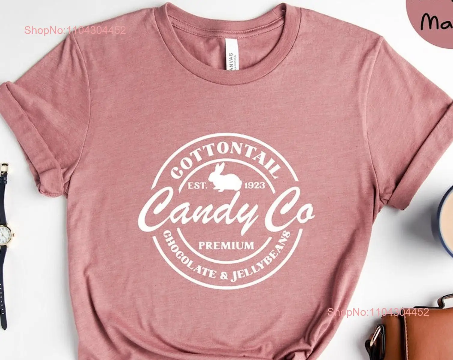 Cottontail Candy Co T Shirt Premium Chocolate Jellybeans Est 1923 Cotton Easter Bunny Hello Spring long or short sleeves